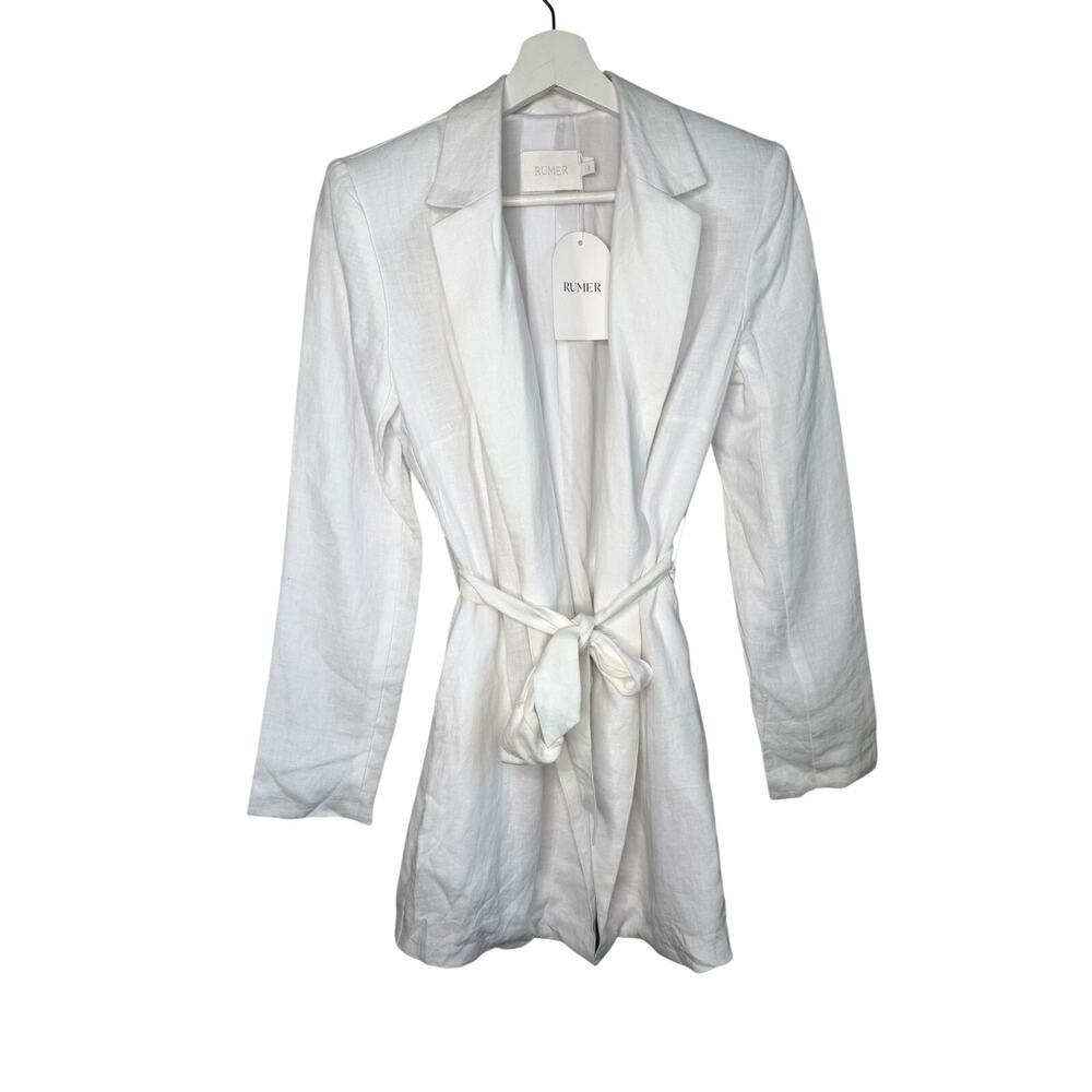 Rumer Lou Lou Long Sleeve Notch Lapel Mini Blazer Dress White Linen Size XS NWT - Picture 2 of 11